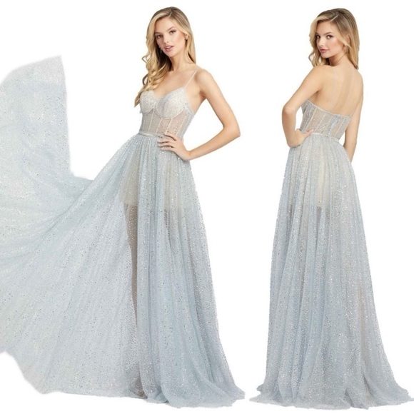 Ieena for Mac Duggal 12 Bustier Crystal Gown 261861 Blue Silver Cinderella - Picture 16 of 16